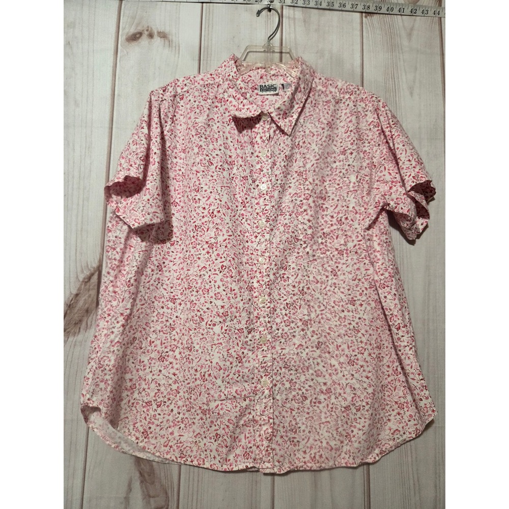 Basic Editions Pink Floral Butterfly Button Up Shirt Womens 22W Short Sleeve